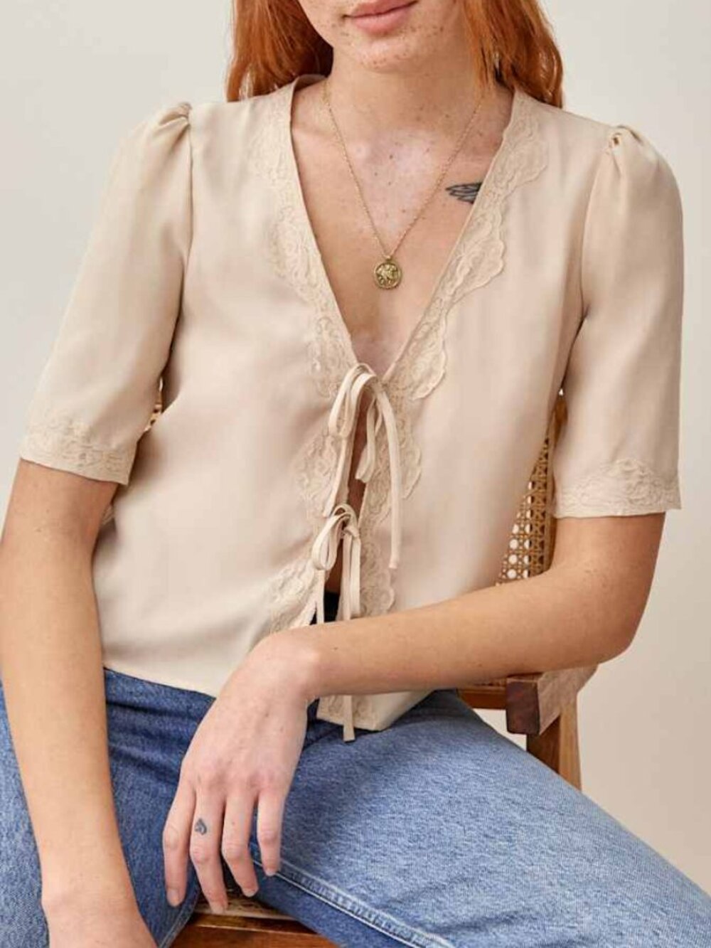 Reformation Romano Top 100% Silk Cream S